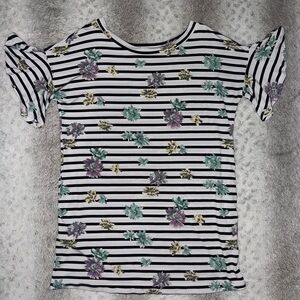 Floral Striped Short Sleeve Top